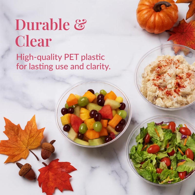 Prestee 12 Pack Clear Plastic Serving Bowls - 53 Oz Round Reusable and Disposable Bowls for Parties and Events - Sturdy and Durable Plastic Bowl for Serving Food, Salads, Snacks, Chips, and Candies - Image 2